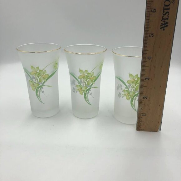 Vintage Set of 3 Frosted Swig Tall Shot Glasses Floral Wheat Grass Design - Picture 14 of 15